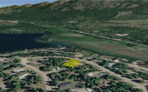 Google Earth 3D map highlighting the 0.26-acre lot for sale on Angel Island near Bull Lake