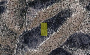Overhead satellite map highlighting the rectangular 5-acre lot and nearby mountain tracks near Strawberry Point, Utah